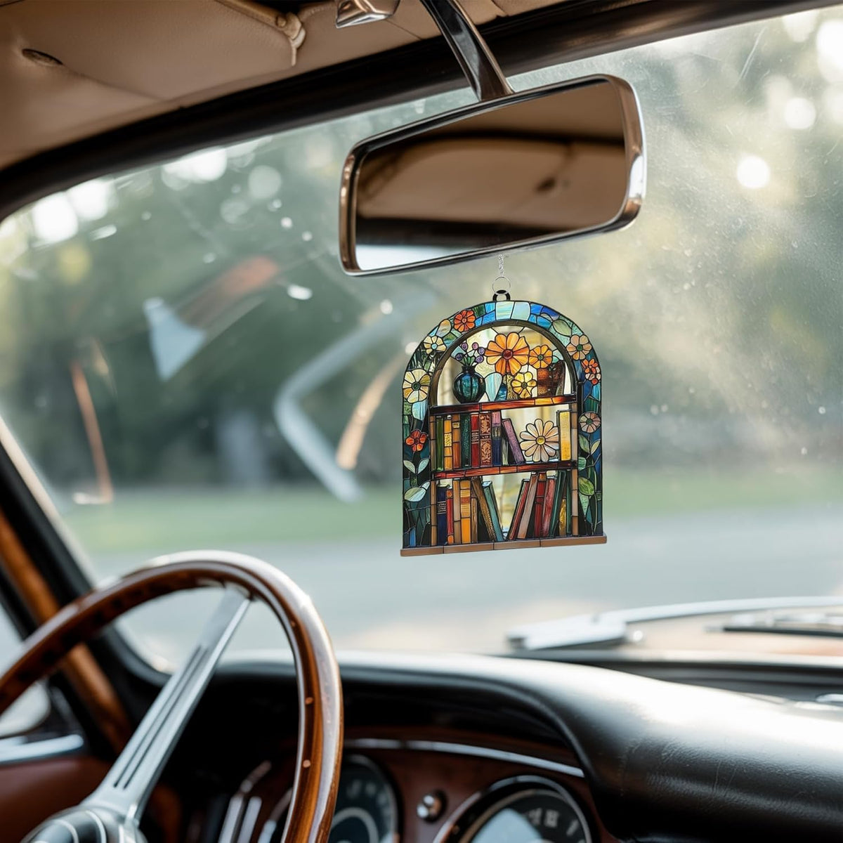 Floral Bookshelf Bookish Acrylic Suncatcher Stained Glass Effect Window Car Hanging Christmas