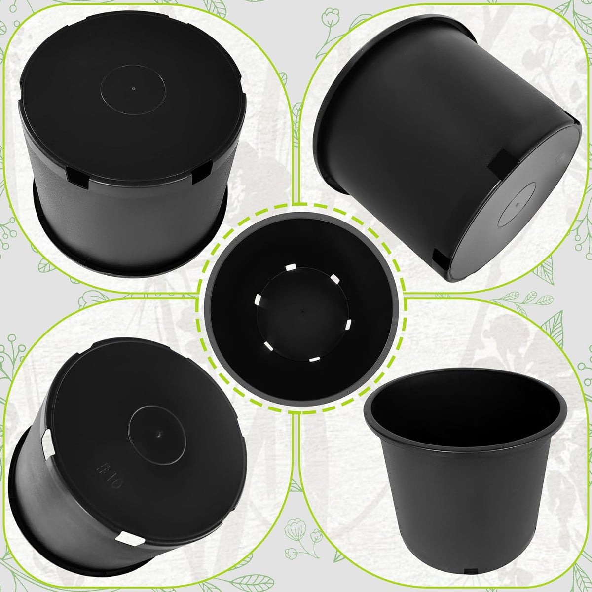 10 Gallon Nursery Pots Plastic Container Injection Molded Pot for Plants Flexible with Drainage