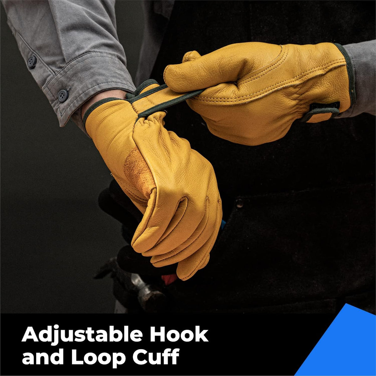 Winter Leather Work Gloves, Warm Thinsulate Lining for Cold Weather Work, 100% Full Grain Cowhide