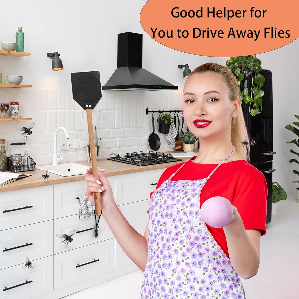 Indoor Leather Fly Swatter - 2 Pack Long Handle Heavy Duty Fly Swatter with Hanging Rope, Wood Fly