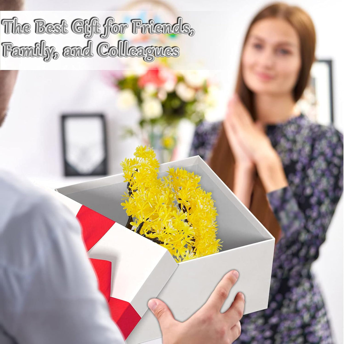 Mini Artificial Bonsai Tree Plants with Plastic Cement Pots for Home Office Décor (Yellow)