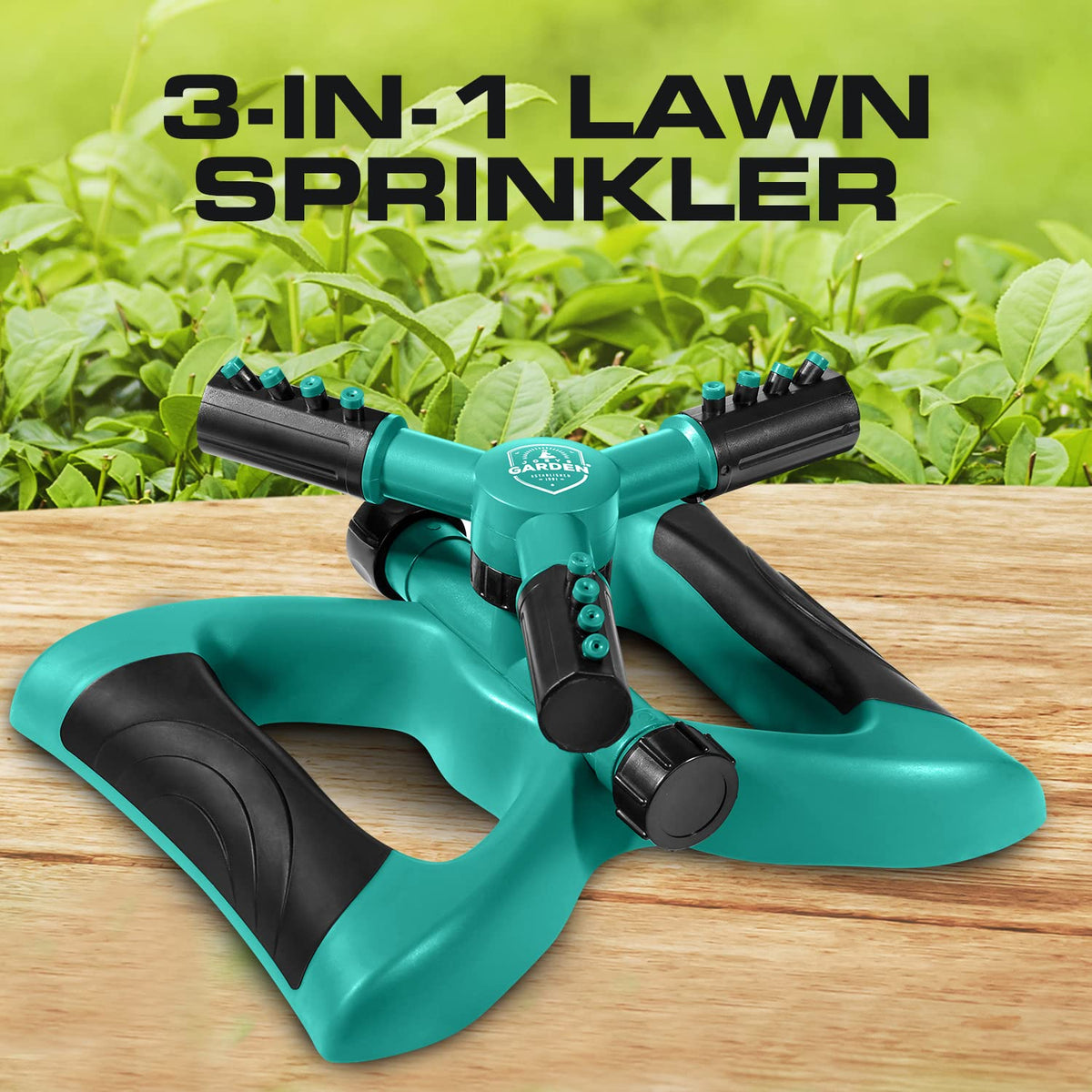Joeys Sprinkler for Yard, Rotating Garden Sprinkler with 3 Adjustable Arms, Weighted Base
