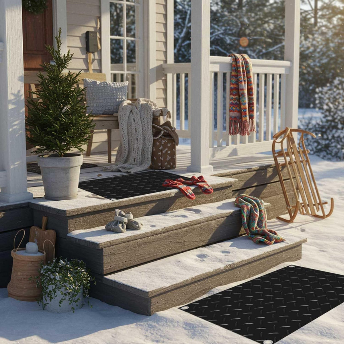Riakrum 2 Pcs Heated Snow Melting Mats Outdoor, 20 x 30 in Winter Anti-Slip Heated Rubber Mat for