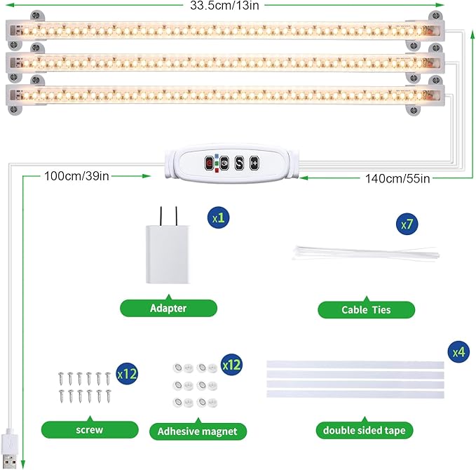 LED Grow Light Strips, Full Spectrum Plant Growing Lights for Indoor Plants 3500K, 144 LEDs Plant