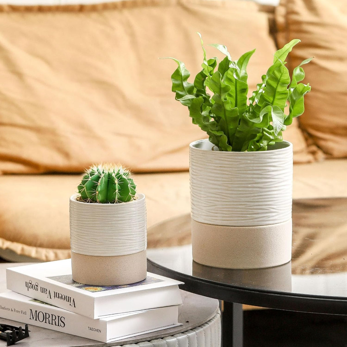 Nihow Self Watering Plant Pot: 4.5 Inch Ceramic Planter with Drainage Hole & Water Storage Plus for