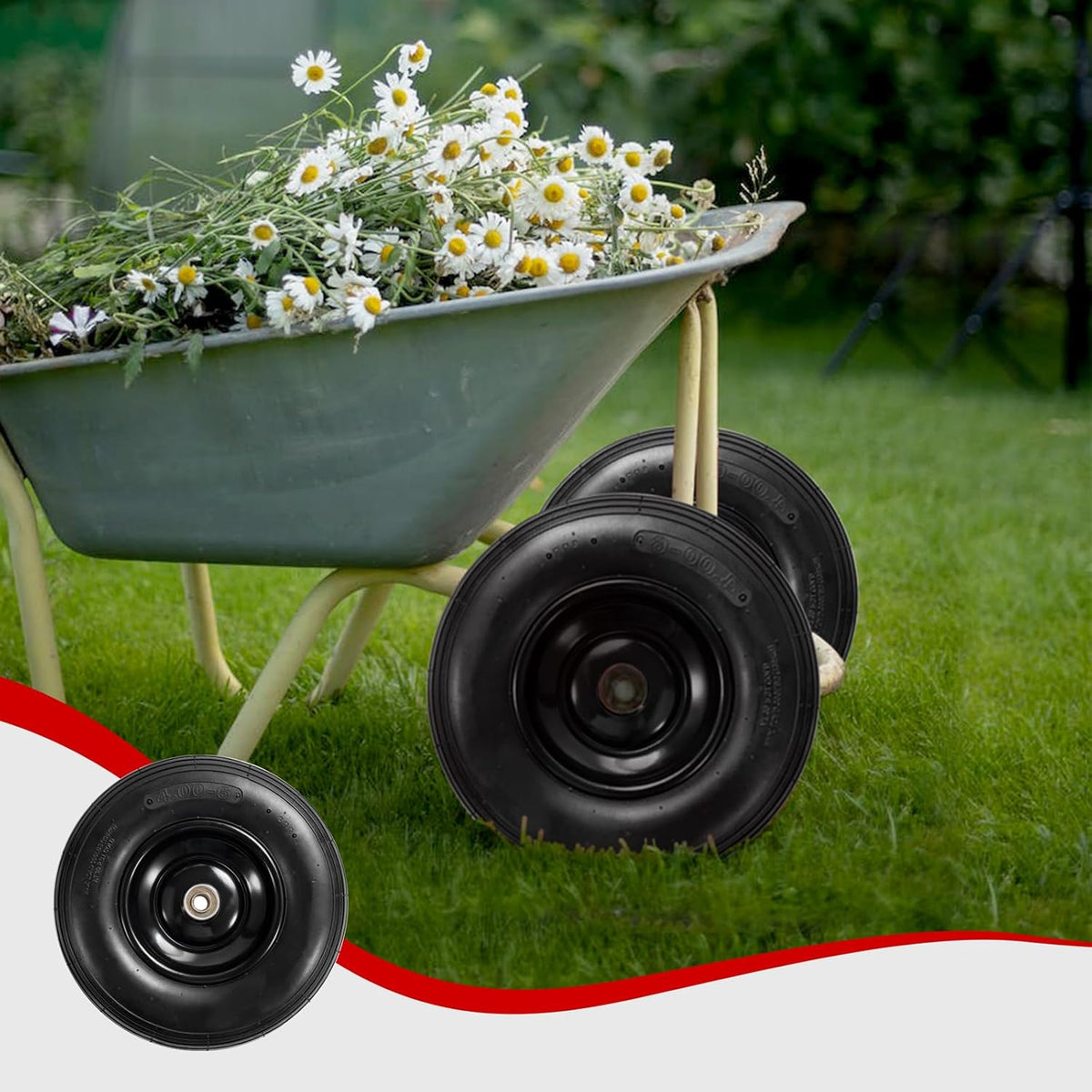 (2-Pack) 4.00-6 Wheelbarrow Tires, 13 Inch Pneumatic Tire and Wheel with 5/8" or 3/4" Bearings