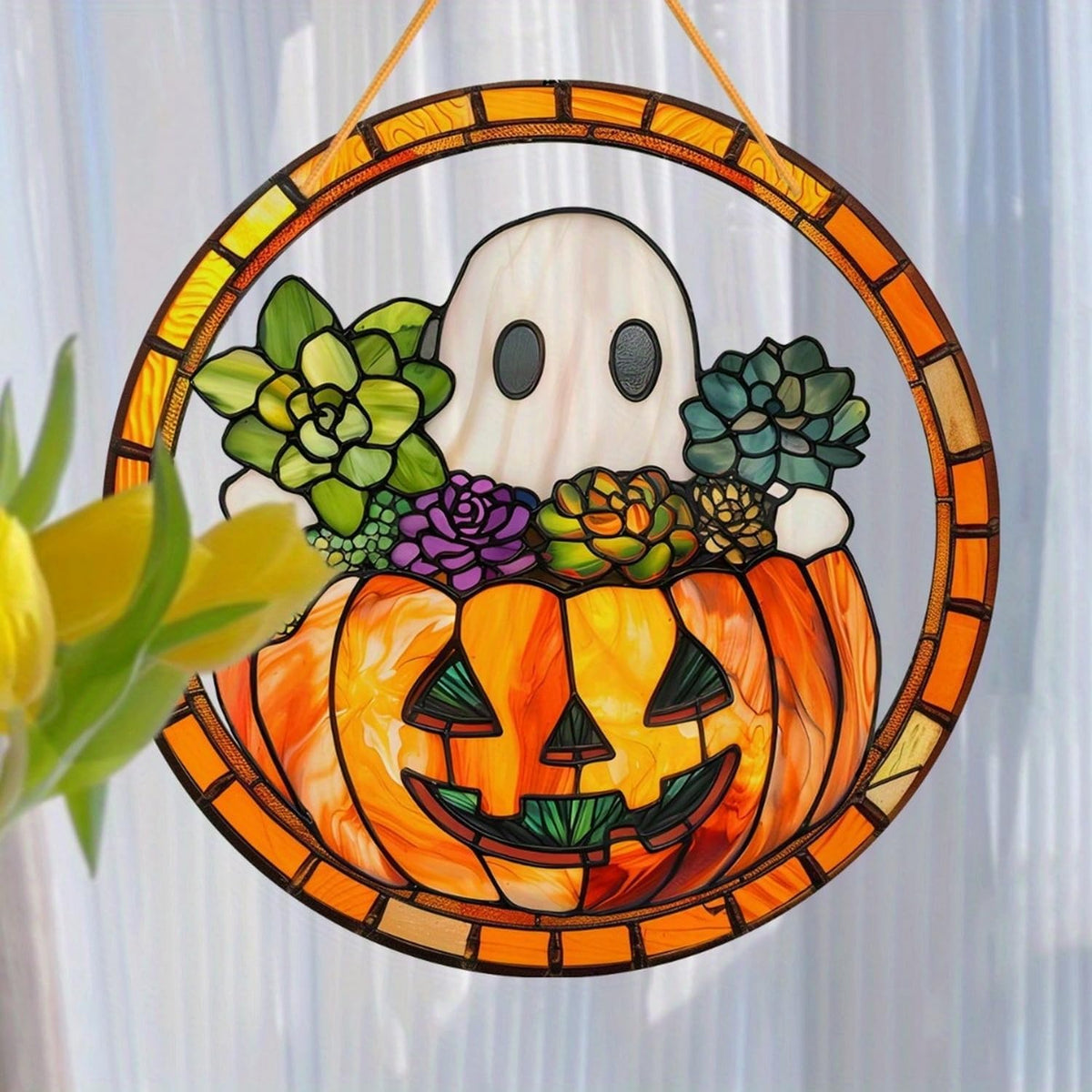 Halloween Pumpkin Ghost Acrylic Garden Cute Fall Suncatcher Decor Colorfu Glass for Wall Home