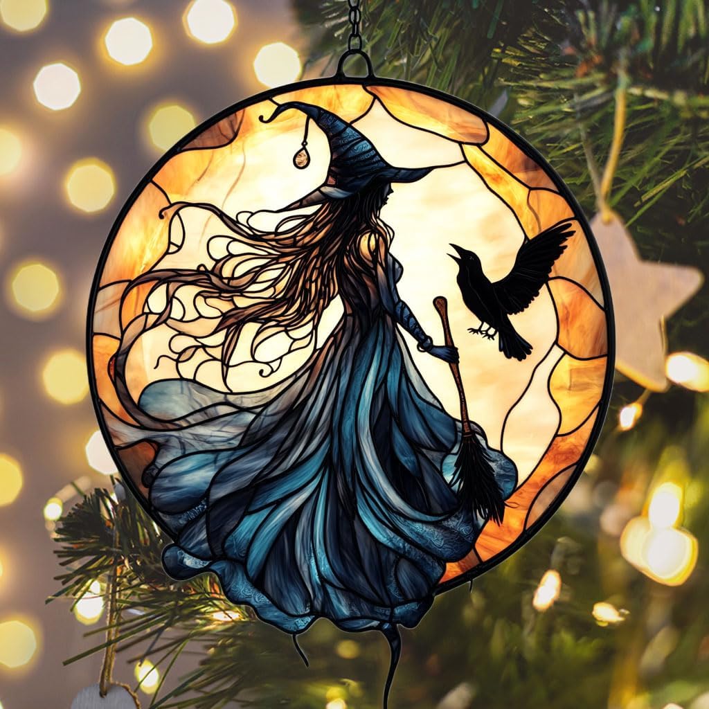 Witch Faux Mosaic Acrylic Suncatcher Stained Glass Effect Window Car Hanging Christmas Ornament