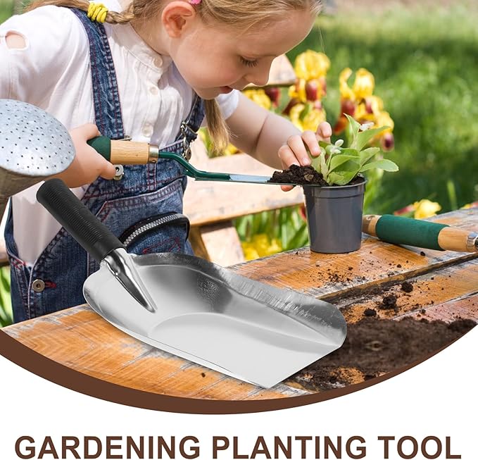 Kisangel Stainless Steel Square Shovel Small Gardening Hand Shovel Garden Hand Trowel Gardening