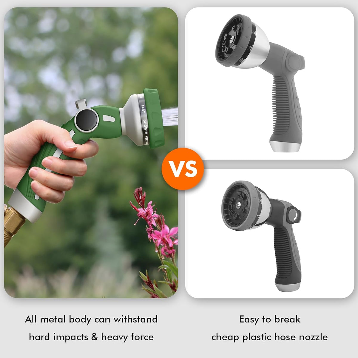 RESTMO Hose Nozzle Heavy Duty, Metal Water Hose Sprayer for Garden, 9 Spray Patterns | High