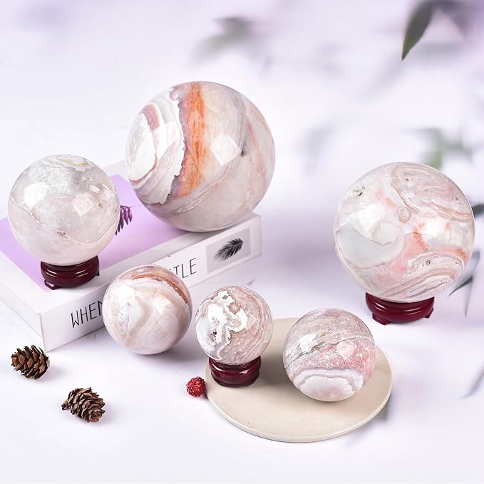 JIC Gem Extra Large Pink Agate Crystal Sphere,Decorative Crystal Ball Pink Gemstone Sphere for