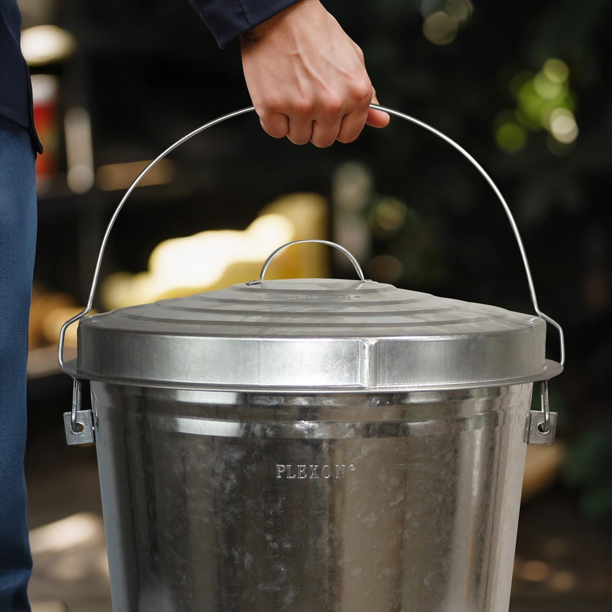 Plexon 10 Gallon Metal Trash Can with Locking Lid Galvanized Bucket with Lid for Poultry Feed Bird