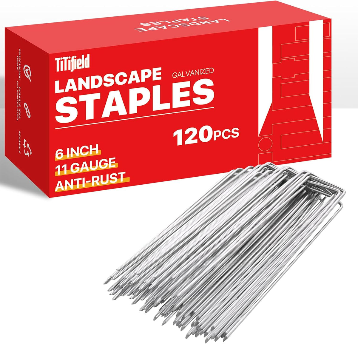 Landscape Staples 6 Inch 120 Pack 11 Gauge Galvanized Landscaping Fabric Pins Anti-Rust SOD Staples