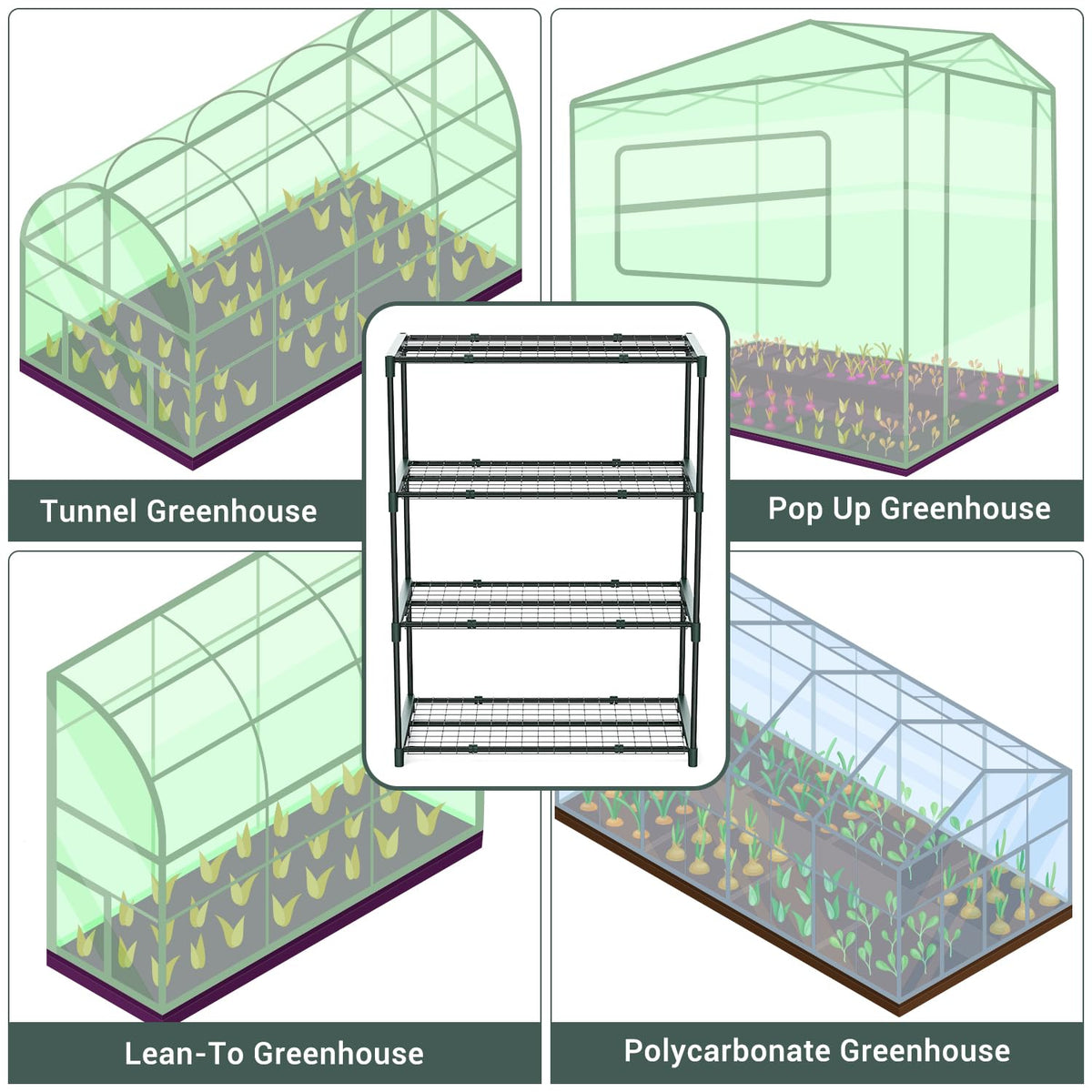 Ohuhu Plant Greenhouse Shelves 4 Tier 2 Pack Extra-Wide Stable Green House Shelving for Outdoor