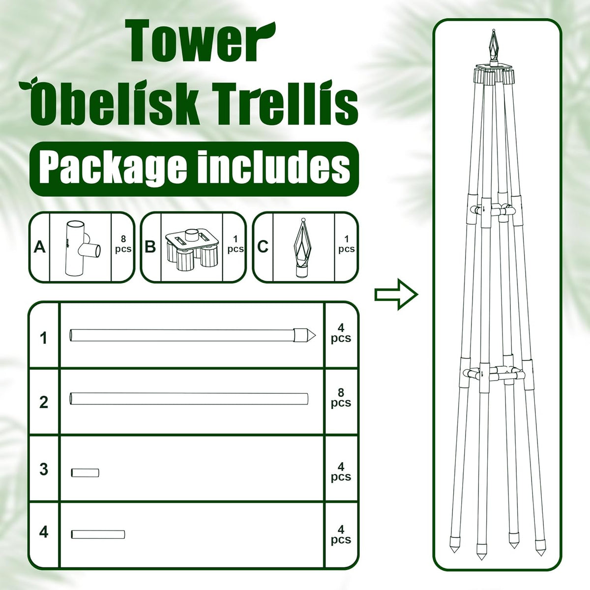 4FT Obelisk Trellis for Climbing Plants Outdoor, 16mm Rust-Proof Extra Thickened Plastic-Coated