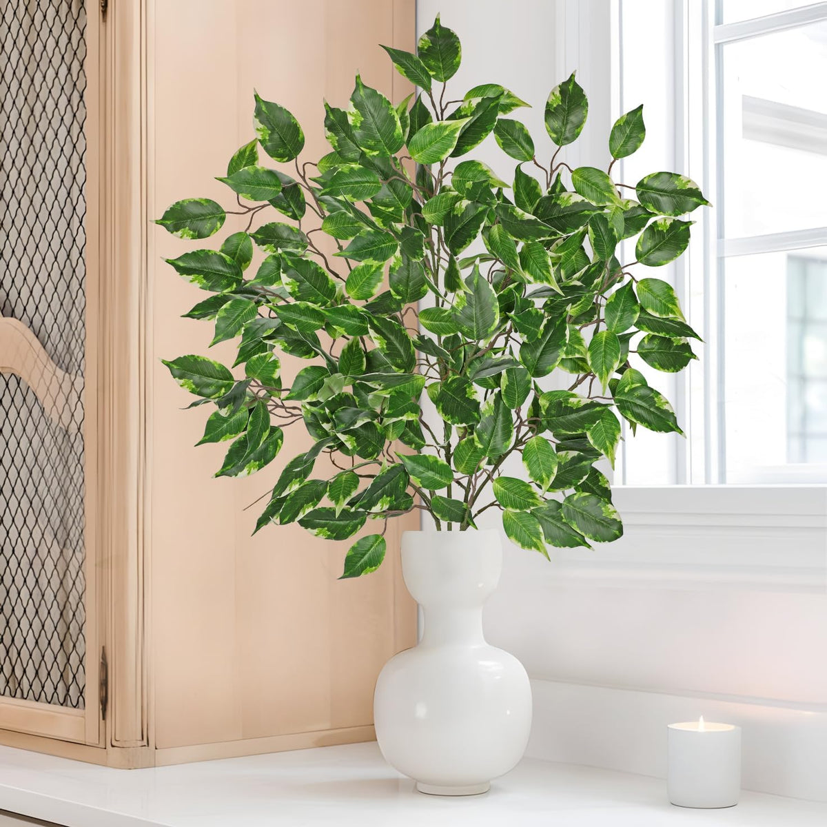 Ficus Leaves Artificial Branches 41.3" Faux Ficus Tree Branches Fake Greenery Plant Spray for Tree
