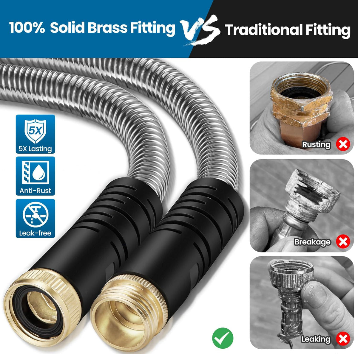 Garden Hose 100FT, Water Hose with 10 Function Nozzle, Garden Hose Metal with Leak-proof
