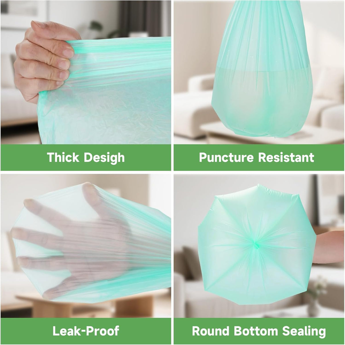 5 Gallon Trash Bags Biodegradable Unscented - Green Small Garbage Bags Compostable 100 Count 18