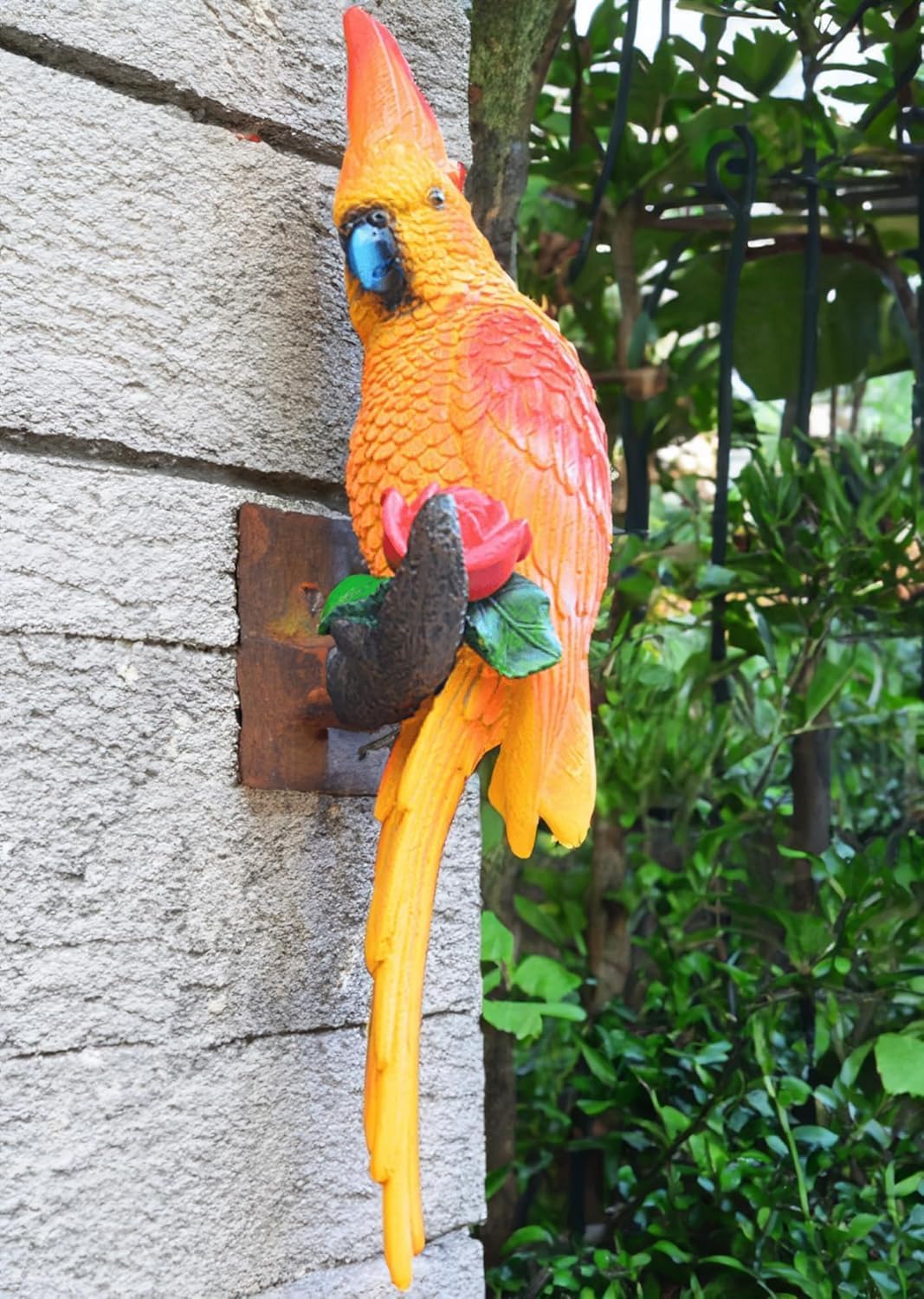 15" Real Bird Decor Statues,Garden Outdoor Animal Sculptures & Statues, Home Resin Parrots Tree