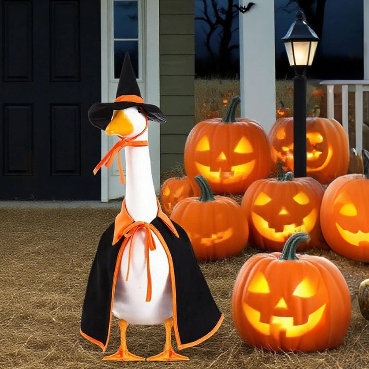 Halloween Porch Goose Outfit Set for 23'' Plastic Statue Lawn Porch Goose Clothes with Cloak Hat