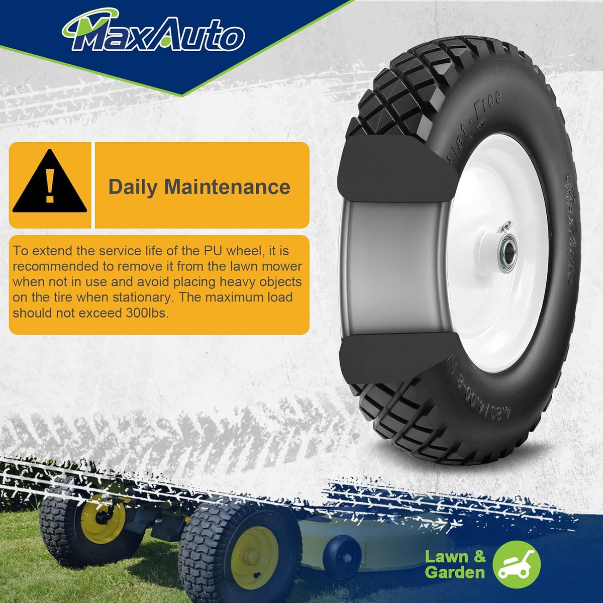 MaxAuto Wheelbarrow Tire 4.80 4.00-8 Flat-Free 4.80/4.00-8 Tire and Wheel w/Grease Fitting, 3"