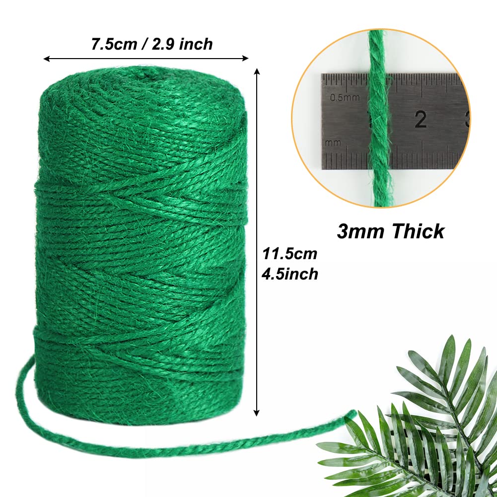 Tenn Well 328ft 3mm Jute Garden Twine Green Heavy Duty for Plants