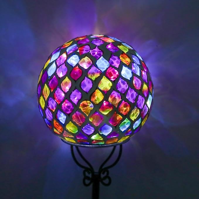 VCUTEKA Solar Outdoor Lights Garden Decor Mosaic Solar Garden Lights Waterproof Glass Ball LED