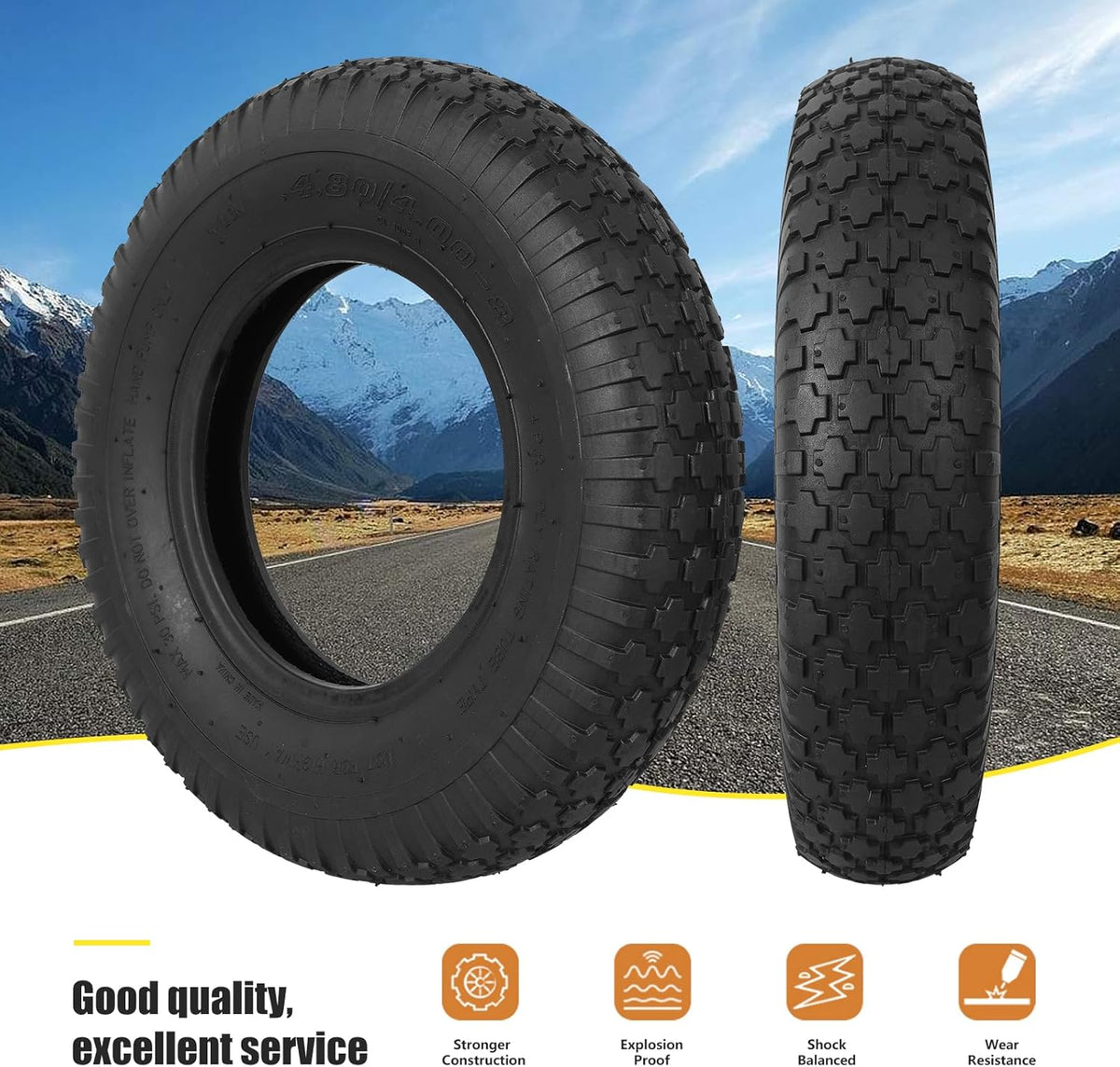 Upgrade 4.80/4.00-8 Tire and Inner Tube Set - Thick Replacement Pneumatic Rubber Wheelbarrow Tire