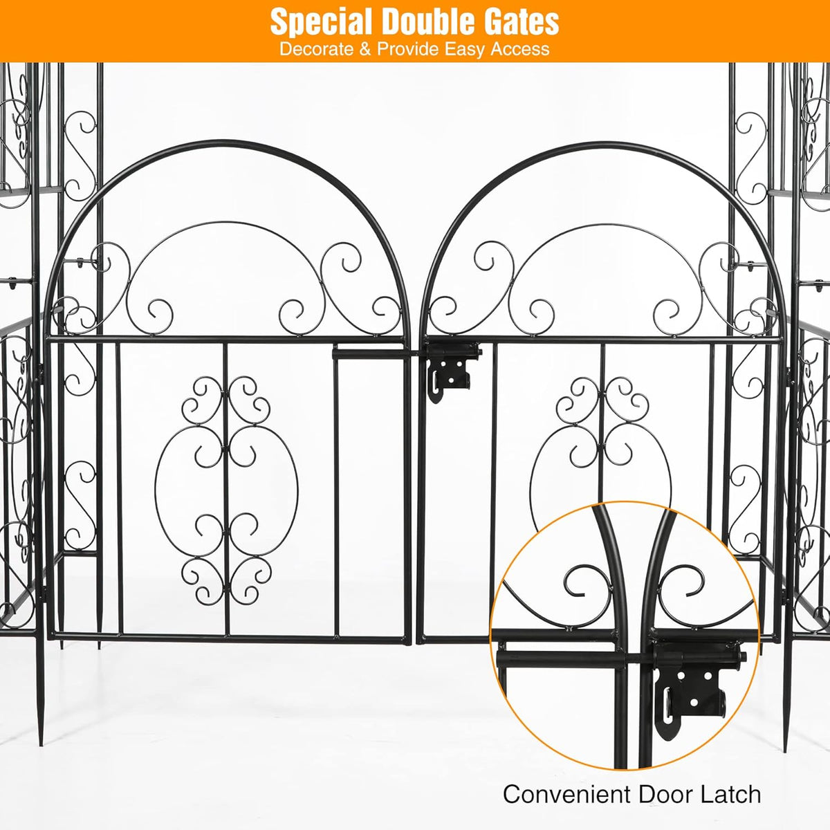 84in High Metal Garden Arbor with Gate, Heavy Duty Wide Garden Arch, Metal Arch Trellis with Gate