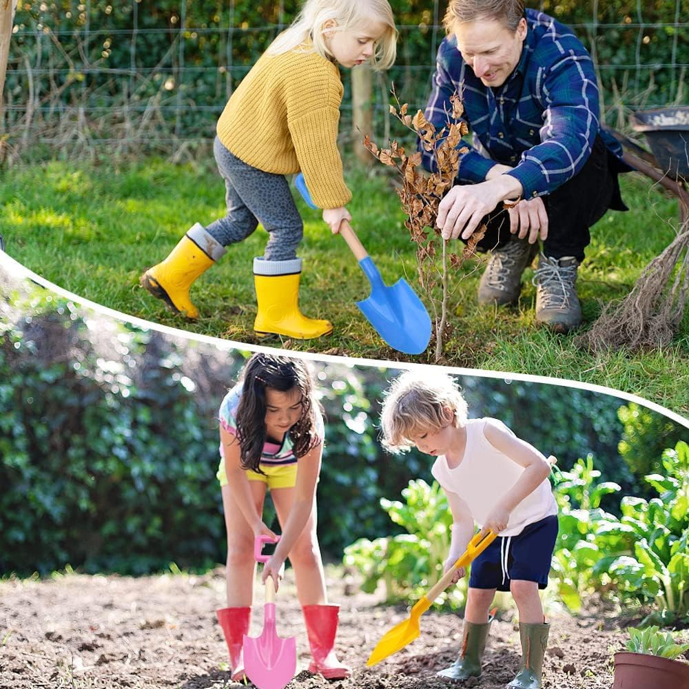 Kids Sand Shovels 16" Long Kids Beach Spade Durable Wood Handle ABS Plastic Spade Garden Tool Set
