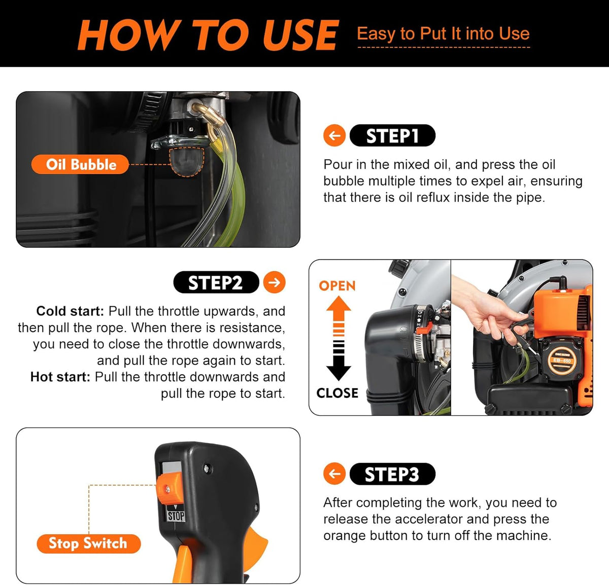 63CC Backpack Gas Powered Leaf Blower, Commercial 2.7kW 850CFM 4.3HP 2-Stroke Powerful Lightweight