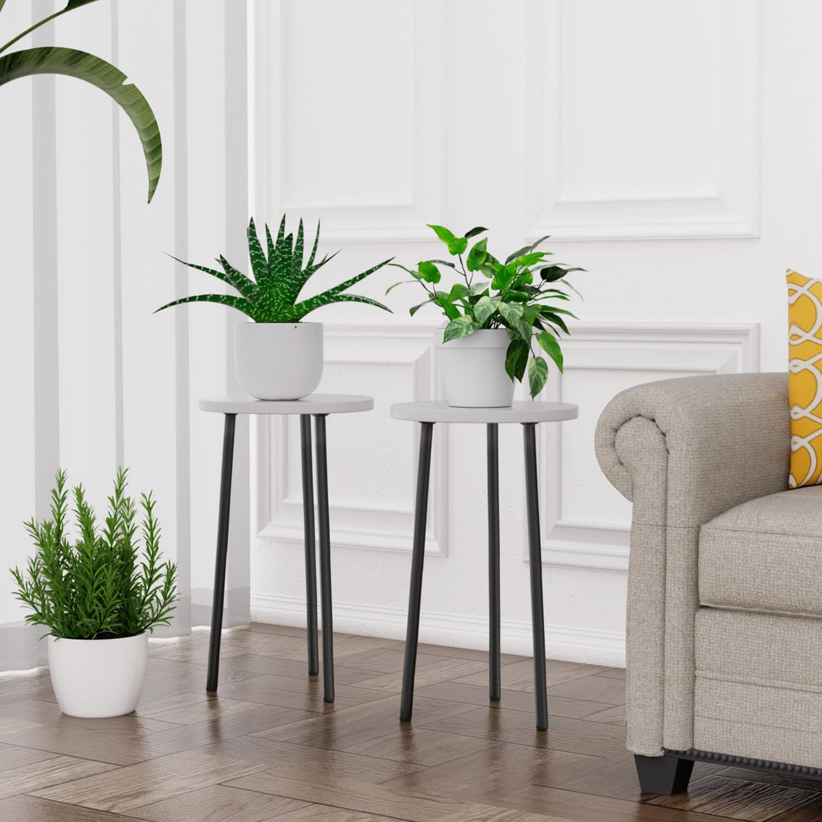 Plant Stand Indoor 2 Pack: Corner Wood 20 Inch Plant Stand Mid Century Modern Decor - Small Round
