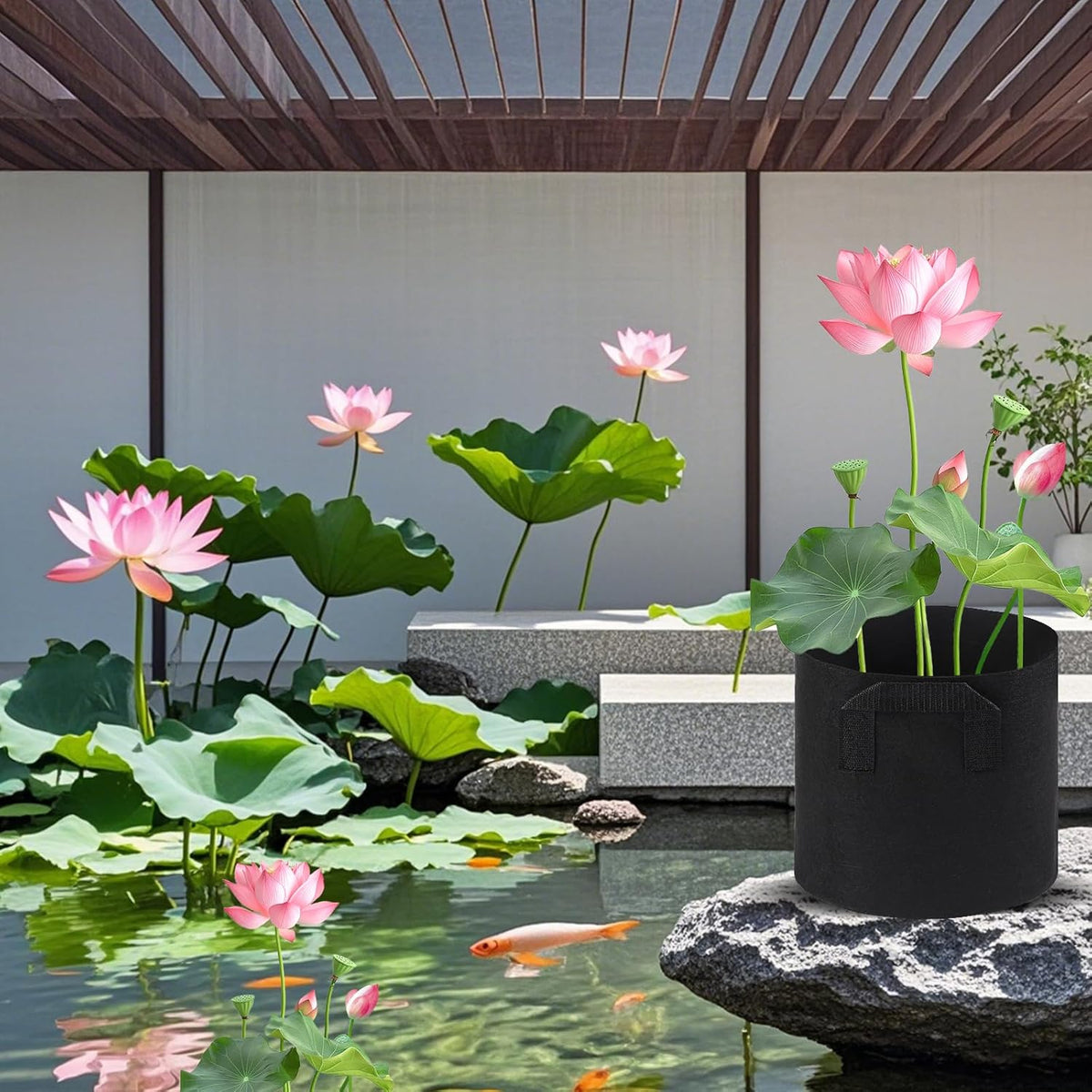 6Pcs Lily Plant Pots for Pond, Aquatic Pond Planter for Pond Durable Breathe Reusable Fabric Plant