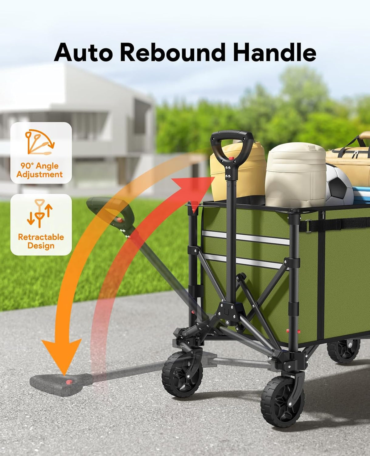 Collapsible Wagon Cart with Wheels 220lbs Foldable Wagon 120L Shopping Cart for Groceries Folding