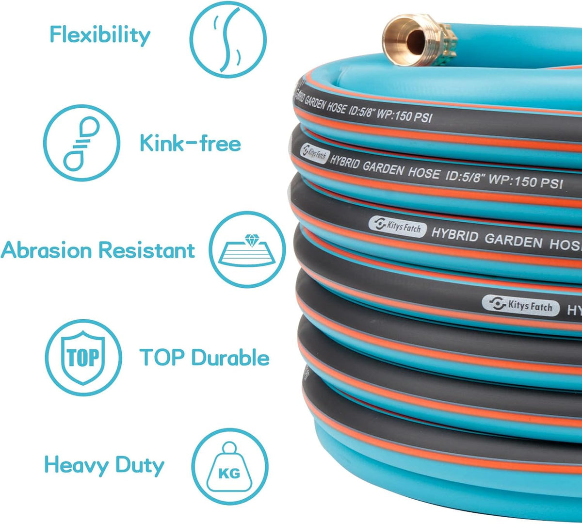 Upgraded Kink Free Hybrid Garden Hose 100ft 5/8", Thickened Heavy Duty Water Hose with Brass Solid
