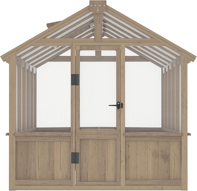 BlueWish 6x10FT Greenhouse, Greenhouses for Outside with Cedar Frame, Wood Greenhouse with