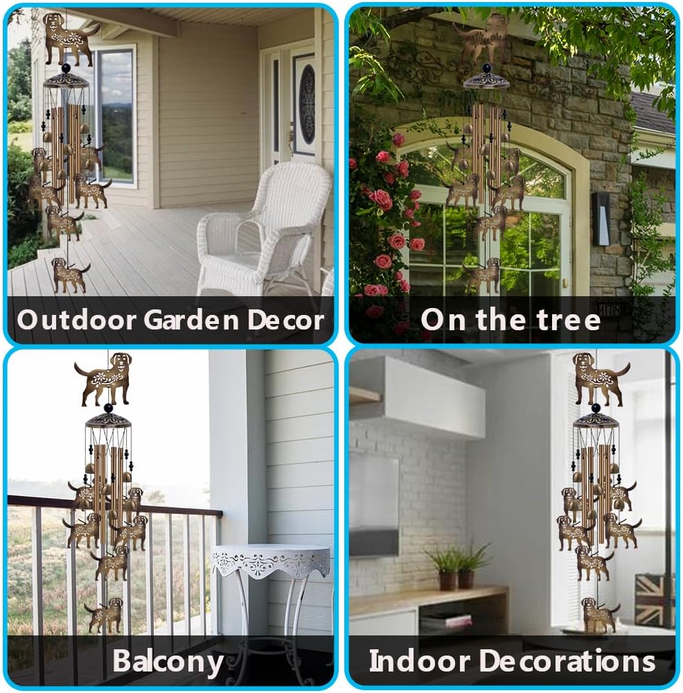 Outdoor Dogs Wind Chimes - Bronze Memorial Wind Bells, Mobile Sympathy Wind Catcher, Romantic Puppy