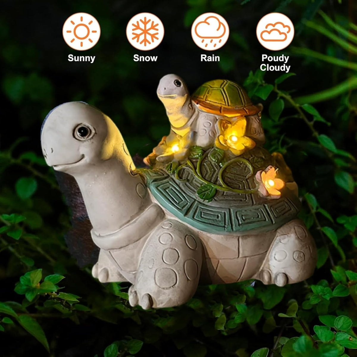 Solar Garden Outdoor Statues Turtle with Succulent and 7 LED Lights, Cute Outdoor Turtle Decor for