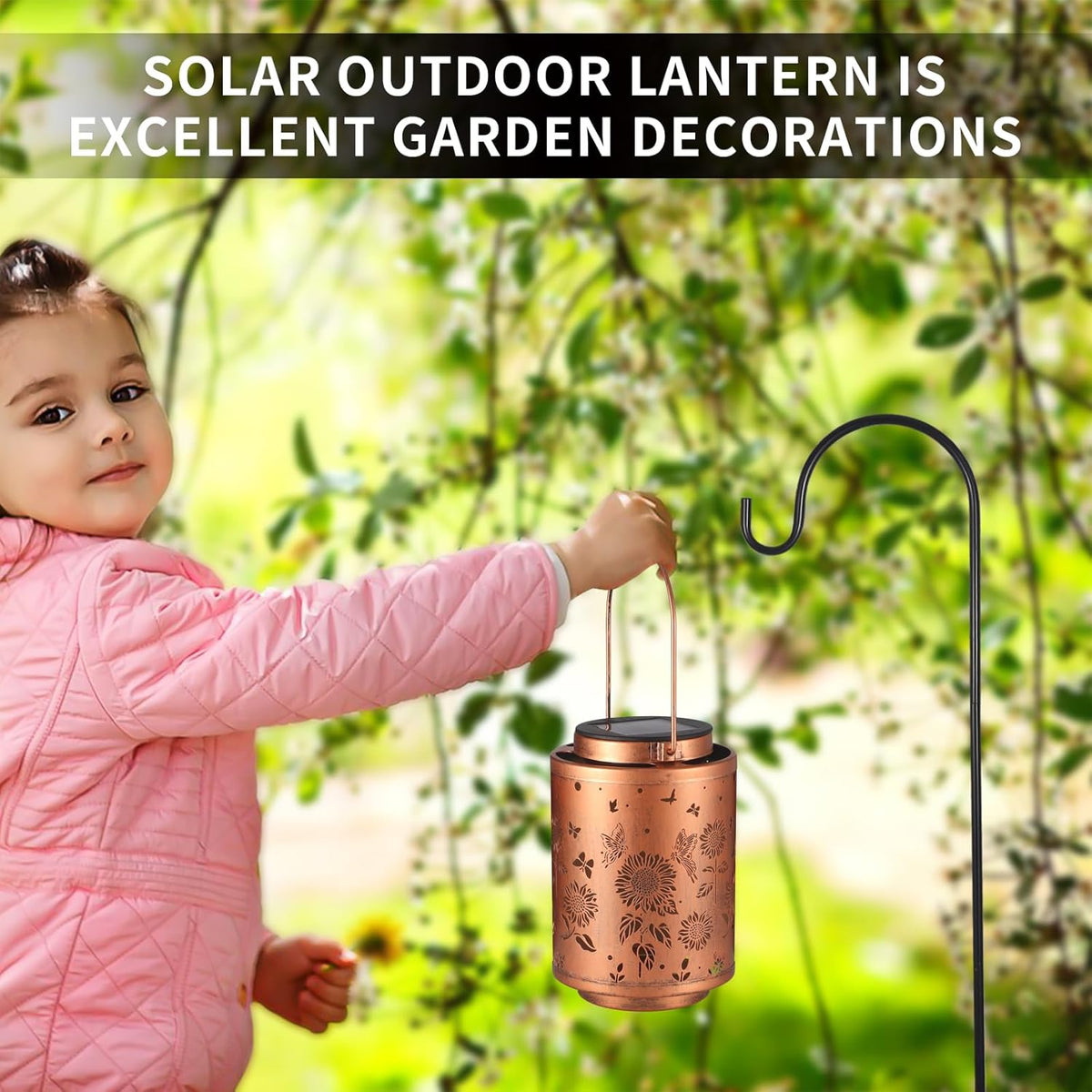 2 Pack Solar Outdoor Lanterns, Garden Decor LED Light Hanging Waterproof Solar Metal Lantern