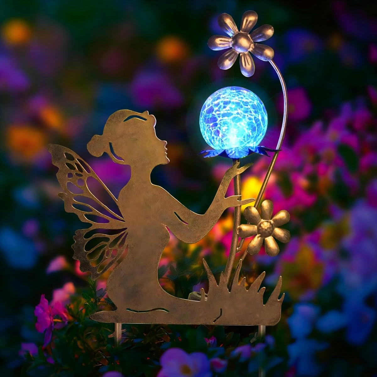 HONGLAND Fairy Garden Accesorries Solar Lights Garden Decor for Outside, Fairy Figurine Moon Lights