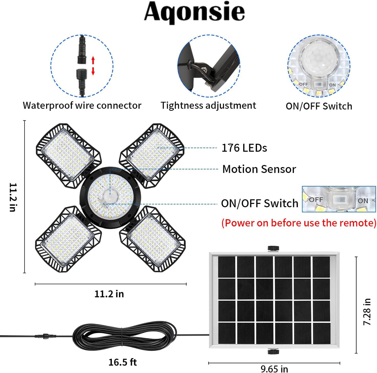 Aqonsie Solar Shed Light Outdoor Indoor, 176LED Solar Powered Motion Sensor Pendant Light Daytime