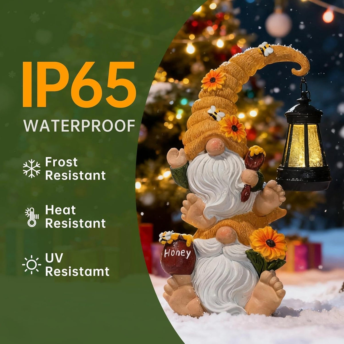 Christmas Garden Gnome Statue with Solar Lights – Large Outdoor Sculptures for Patio, Lawn, Yard