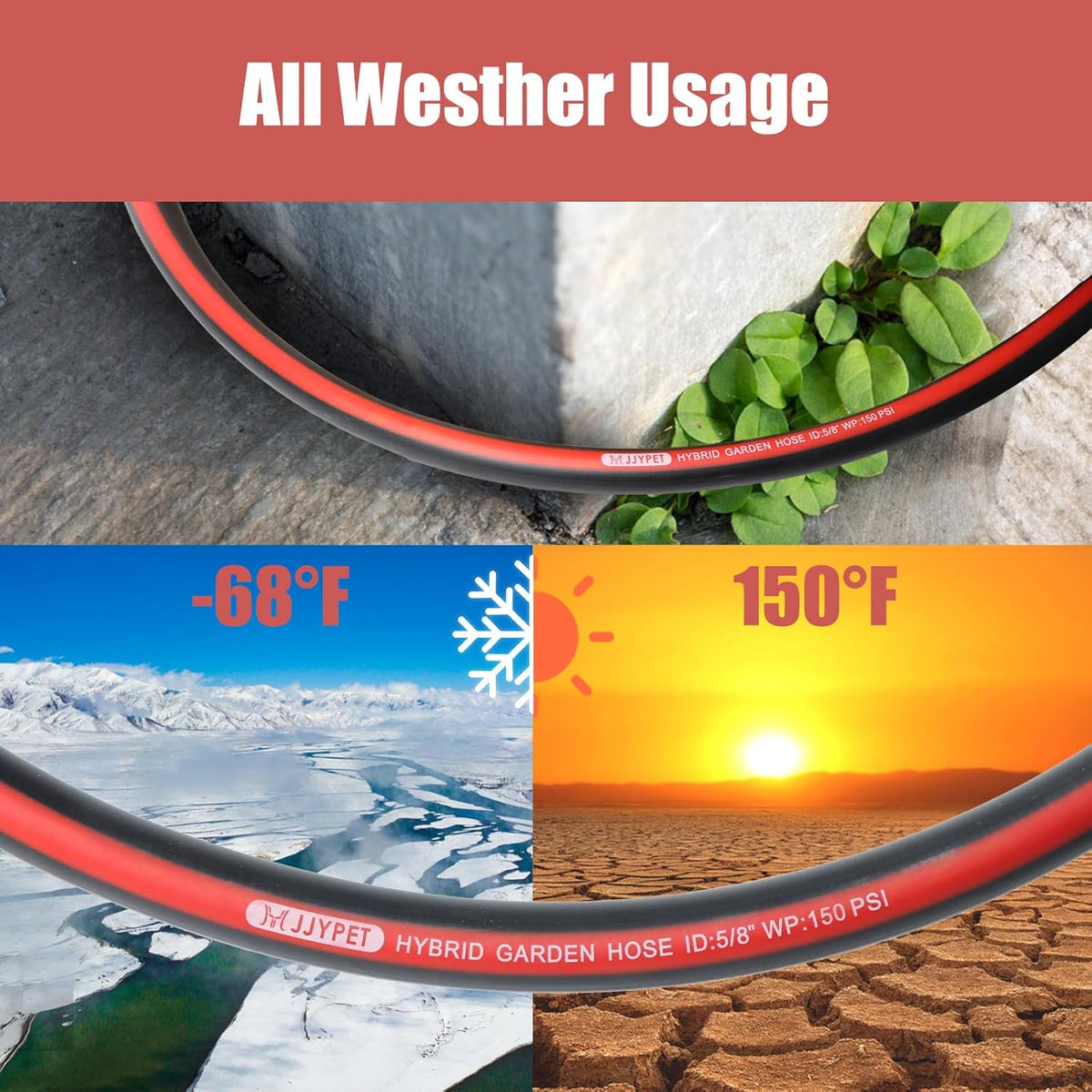 Kink Free Garden Hose 5/8 in x75ft Flexible Rubber Water Hose Male/Female3/4inch100% Solid Brass