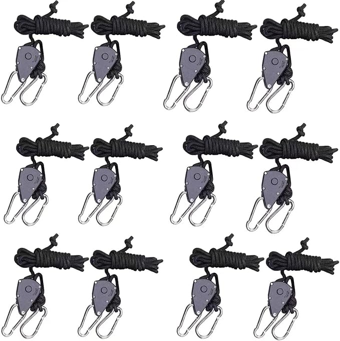 6 Pair of 1/8 inch Adjustable Rope Hanger Heavy Duty for Grow Light Rope Hangers Loose-Proof Design