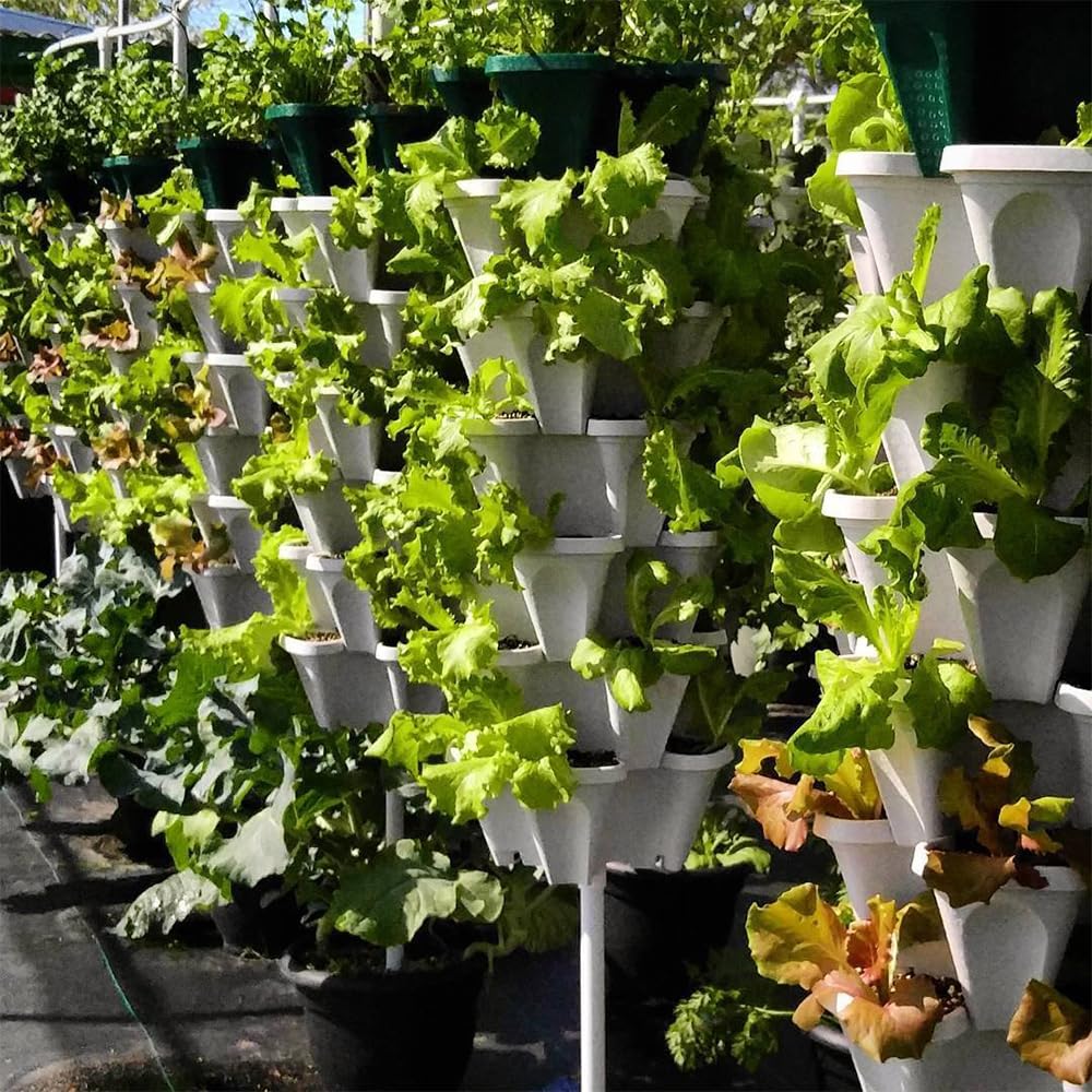 Vertical Garden Planter 4 Tier Stackable System 16 Plants, Space Saving Herb, Strawberry & Food