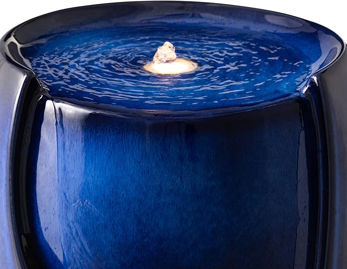 Glitzhome 29.25" H Oversized Ceramic Vase Outdoor Water Fountain Tall Patio Garden Water Fountain