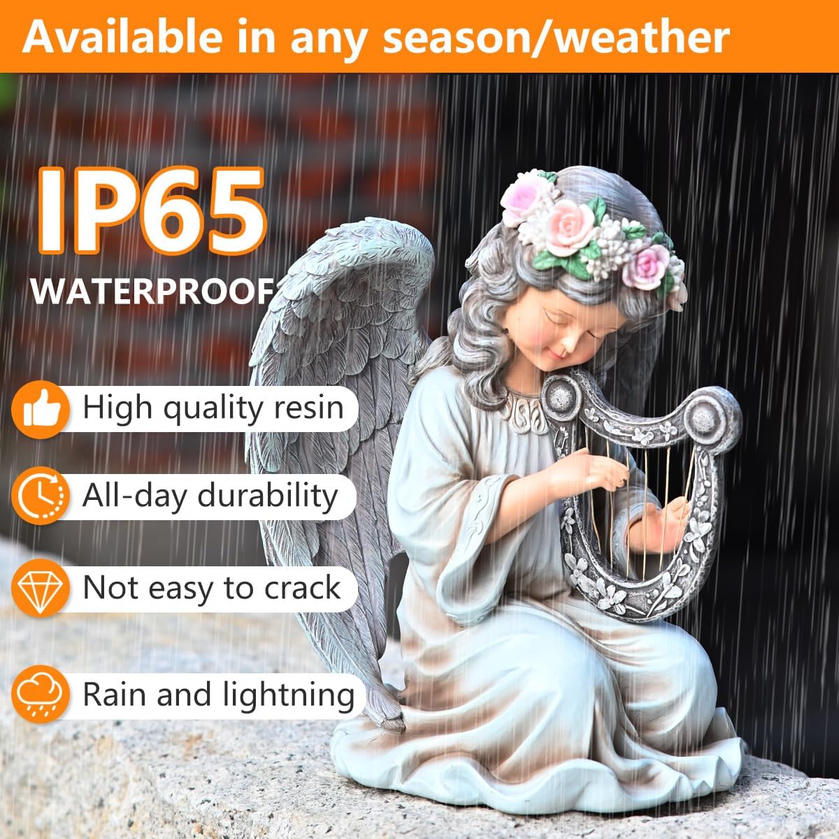 Solar Garden Outdoor Statues Lights, Resin Angel Figurine Light for Patio, Balcony, Yard, Lawn