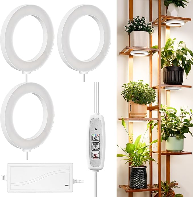 LORDEM 6.3” Ceiling Grow Lamp for Indoor Plants, 216 LEDs Full Spectrum Halo Plant Light, Under