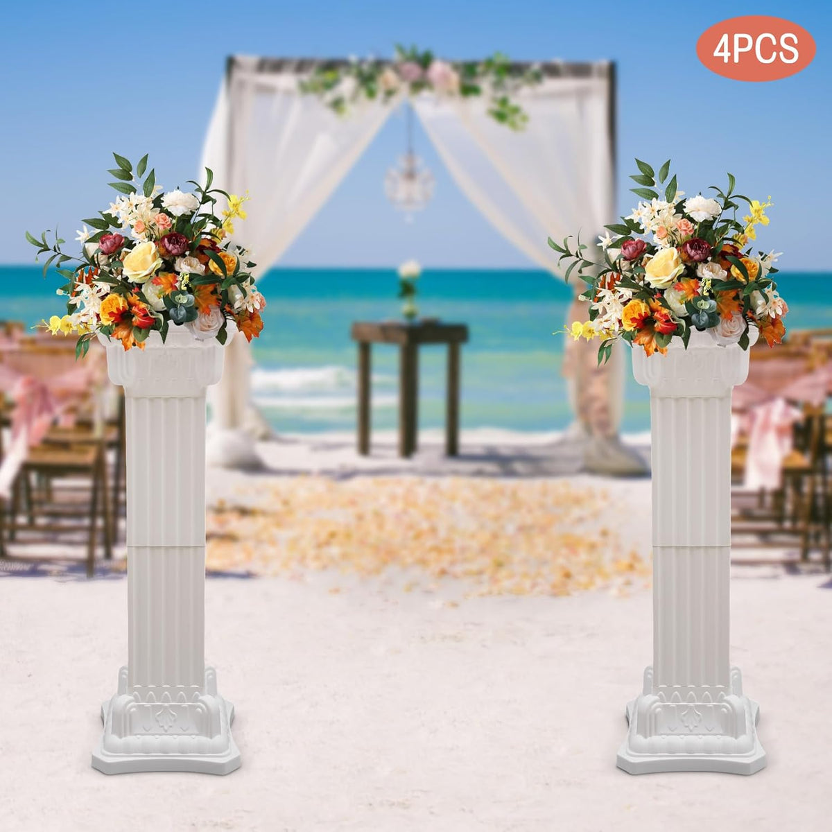 Roman Column Pedestal, Plastic White Columns for Weddings Indoor/Outdoor Roman Pillar Stand for