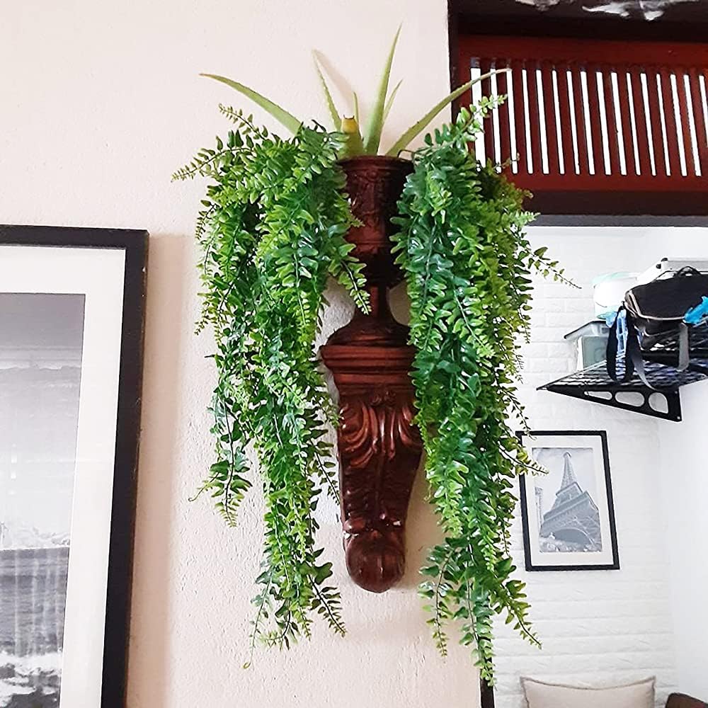 CLONG 2 pcs Artificial Hanging Ferns Plants Vine Fake Ivy Boston Fern Hanging Plant Outdoor UV